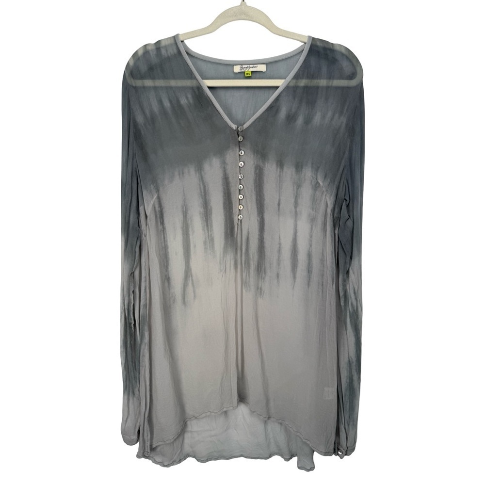 Gypsy Junkies Womens Sheer Tunic Top Long Sleeve V-Neck Tie Dye‎ Gray Size M/L